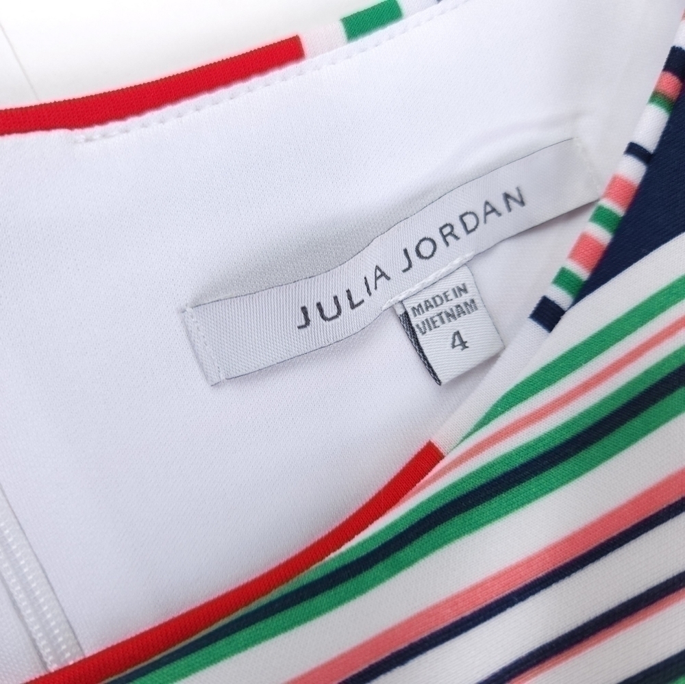 New Julia Jordan Red Navy, Green White Striped Dress Sz 4 - Picture 2 of 11